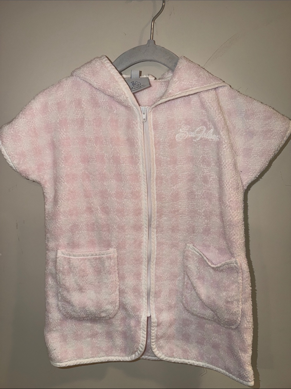 Soft Pink Hooded Kids Swim Cover-Up Poncho